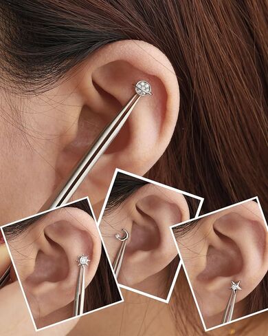 Jewseen 316L Surgical Steel Flat Back Earrings 4PCS 16g Internally Threaded Cartilage Stud Nose Lip Piercing Jewelry Tragus Helix Earrings for Women Men in Saudi Arabia