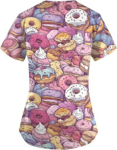 Women Cute Animals Print Workwear V Neck Short Sleeve Shirts Tops Stretch Cozy Plus Size Working Uniform with Pockets, S-5XL in Saudi Arabia