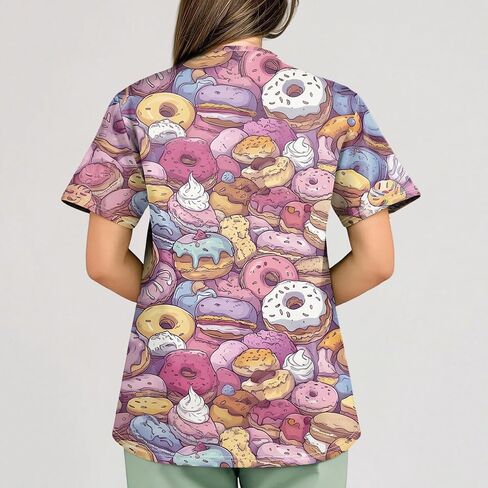 Women Cute Animals Print Workwear V Neck Short Sleeve Shirts Tops Stretch Cozy Plus Size Working Uniform with Pockets, S-5XL in Saudi Arabia