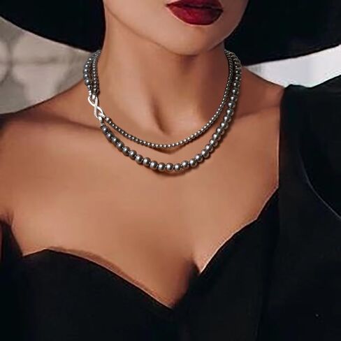 EVER FAITH Vintage Layered Faux Pearls Strand Necklace for Women, 1920s Cosply Themed Party Accessories Multi-Strand Simulated Pearl Bib Collar Statement Necklaces for Prom in Kuwait