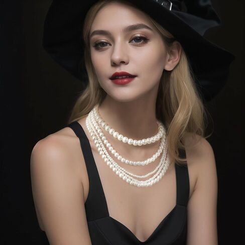 EVER FAITH Vintage Layered Faux Pearls Strand Necklace for Women, 1920s Cosply Themed Party Accessories Multi-Strand Simulated Pearl Bib Collar Statement Necklaces for Prom in Kuwait