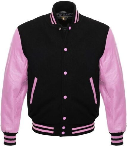 Men's Varsity Letterman Black Wool & Genuine Tewelve Colour Leather Sleeves Bomber Style Baseball Jacket in Saudi Arabia