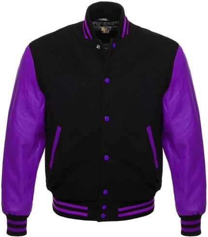 Men's Varsity Letterman Black Wool & Genuine Tewelve Colour Leather Sleeves Bomber Style Baseball Jacket in Saudi Arabia
