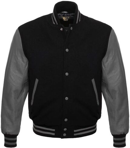 Men's Varsity Letterman Black Wool & Genuine Tewelve Colour Leather Sleeves Bomber Style Baseball Jacket in Saudi Arabia