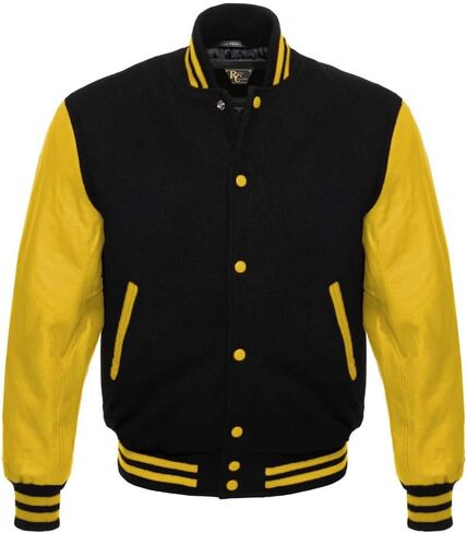Men's Varsity Letterman Black Wool & Genuine Tewelve Colour Leather Sleeves Bomber Style Baseball Jacket in Saudi Arabia