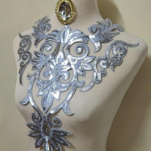 4pcs Large Green Sequin Flower Applique Patches Clothing DIY Embroidery Sticker Blossom in Kuwait