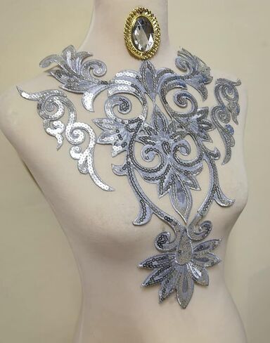 4pcs Large Green Sequin Flower Applique Patches Clothing DIY Embroidery Sticker Blossom in Kuwait