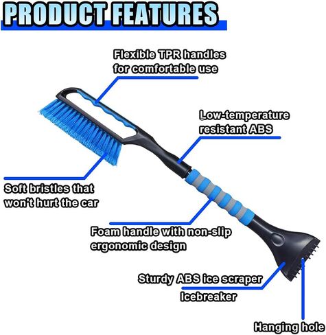 26.4" Ice Scraper and Snow Brush for Car Windshield, 2 in 1 Winter Detachable Window Deicer with Foam Grip, Snow and Ice Removal Tool Accessories for Car, SUV, Truck (Blue) in Saudi Arabia