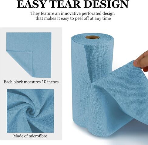 50PCS Microfiber Cleaning Cloth Roll, 10"×10" Tear Away Microfiber Towels, Reusable Washable Cloth Paper Towels, Multi-Purpose Cleaning Rags for Car Home Kitchen Garage Shop (Green) in Kuwait