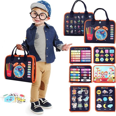 طفل مشغول مجلس ألعاب مونتيسوري للأطفال الصغار 1-3 سنوات من العمر مجلس النشاط التعليمي ألعاب السفر الحسية الذين تتراوح أعمارهم بين 2-4 مرحلة ما قبل المدرسة تعلم المهارات الحركية الدقيقة لعبة كتاب هادئ هدية للأطفال in Kuwait