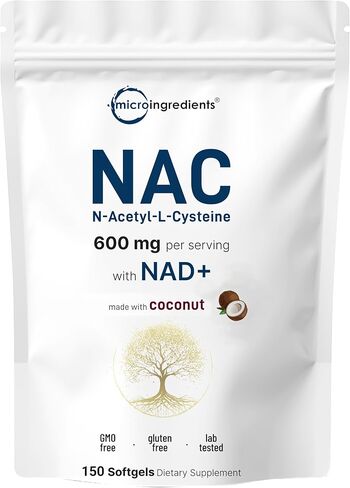 NAC 600mg مع NAD+، 150 Coconut MCT Oil Softgels | ن acetyl l cysteine و nicotinamide نماذج لامتصاص أفضل | مضادات الأكسدة ملحق | يعزز الطاقة والشيخوخة الشباب | غير المعدلة وراثيا in Saudi Arabia