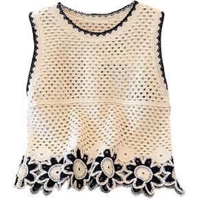 Gorglitter Women's Crochet Tank Tops Hollow Out Sweater Stest Scoop Neck Scoop Cover Up Boho Knit Tops 2025 in Kuwait
