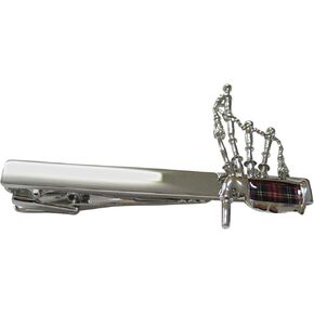 Kiola Designs Red and Silver Toned Scottish Bag Pipes Music Instrument Square Tie Clip in Kuwait