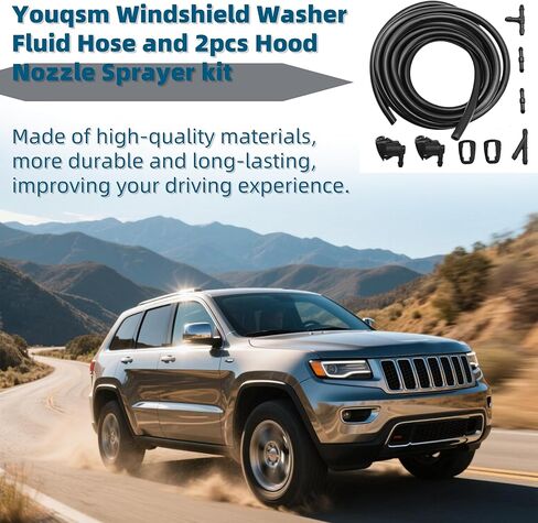 خرطوم سائل غسالة YouQSM الزجاج الأمامي ومجموعة 2Pcs لفوهة هود تتوافق مع Jeep Grand Cherokee WK2 2011-2023 ل Dodge Durango 2011-2023 (فوهة 2pcs+4 موصل أنابيب المياه ، 3.2 قدم) in Kuwait
