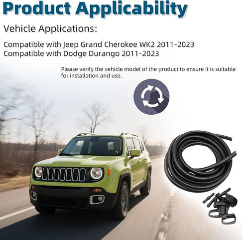 خرطوم سائل غسالة YouQSM الزجاج الأمامي ومجموعة 2Pcs لفوهة هود تتوافق مع Jeep Grand Cherokee WK2 2011-2023 ل Dodge Durango 2011-2023 (فوهة 2pcs+4 موصل أنابيب المياه ، 3.2 قدم) in Kuwait