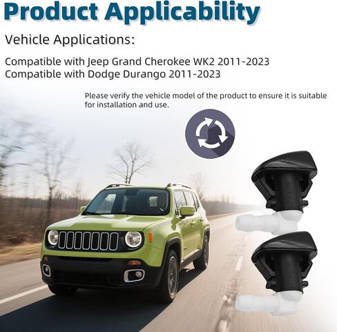 خرطوم سائل غسالة YouQSM الزجاج الأمامي ومجموعة 2Pcs لفوهة هود تتوافق مع Jeep Grand Cherokee WK2 2011-2023 ل Dodge Durango 2011-2023 (فوهة 2pcs+4 موصل أنابيب المياه ، 3.2 قدم) in Kuwait