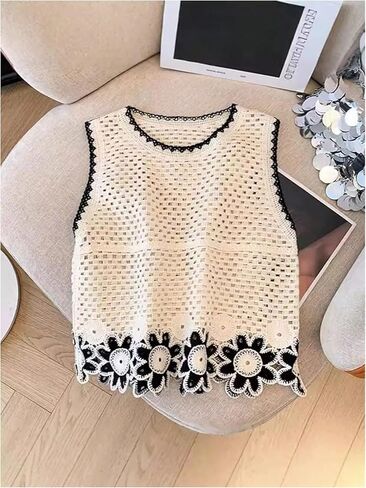Gorglitter Women's Crochet Tank Tops Hollow Out Sweater Stest Scoop Neck Scoop Cover Up Boho Knit Tops 2025 in Saudi Arabia