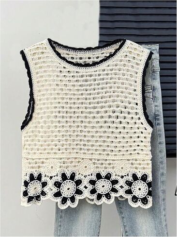 Gorglitter Women's Crochet Tank Tops Hollow Out Sweater Stest Scoop Neck Scoop Cover Up Boho Knit Tops 2025 in Saudi Arabia