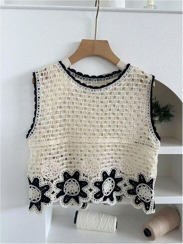 Gorglitter Women's Crochet Tank Tops Hollow Out Sweater Stest Scoop Neck Scoop Cover Up Boho Knit Tops 2025 in Saudi Arabia