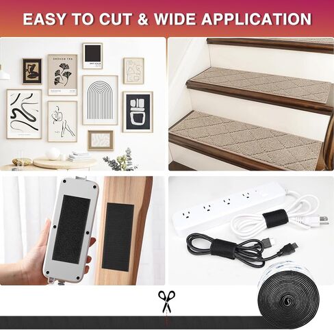 شريط لاصق فيلكرو بطول 30.48 سم × 5.08 سم، شرائط لاصقة شديدة التحمل على الوجهين، لفافة تثبيت خلفية لاصقة قوية، أدوات تثبيت شريط متشابكة قابلة للقطع للمنزل والمكتب والسيارة والمدرسة والحرف اليدوية باللون الأسود in Kuwait