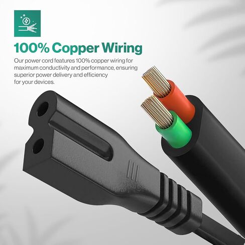 2 Prong Polarized 5Ft Power Cord C7 Connector AC Power Cable Replacement for Vizio D-E-M Series TV, Sewing Machine, PlayStation PS1/PS2, Sony, Bose, Brother, Singer in Kuwait