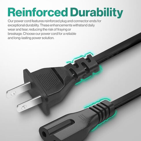 2 Prong Polarized 5Ft Power Cord C7 Connector AC Power Cable Replacement for Vizio D-E-M Series TV, Sewing Machine, PlayStation PS1/PS2, Sony, Bose, Brother, Singer in Kuwait
