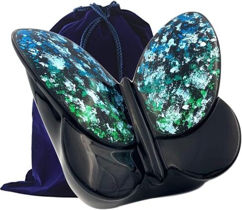 Handcrafted Fiber Glass Monarch Butterfly Cremation Urn - Adult Butterfly Funeral Urn - Lightweight, Free Velvet Bag (Blue) in Kuwait
