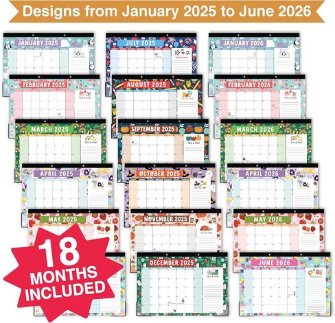 تقويم المكتب 2025 - تقويم مكتب شهري كبير (11 × 17 بوصة) للمنزل والمكتب والفصول الدراسية، تقويم مكتب لمدة 18 شهرًا 2025-2026 مع ورق سميك (خربش) in Kuwait