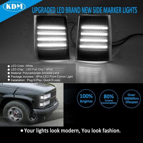 kdm led المصد الأمامي الزاوية الجانب ماركر ضوء يصلح لشيفي سيلفرادو c10 c/k 1500 2500 3500 بليزر سوبربان تاهو 1994-1998 شاحنة بيك اب، مصباح إشارة الزاوية عدسة مدخنة العنبر الساطع، 4pack in Kuwait