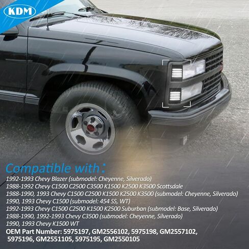 kdm led المصد الأمامي الزاوية الجانب ماركر ضوء يصلح لشيفي سيلفرادو c10 c/k 1500 2500 3500 بليزر سوبربان تاهو 1994-1998 شاحنة بيك اب، مصباح إشارة الزاوية عدسة مدخنة العنبر الساطع، 4pack in Kuwait