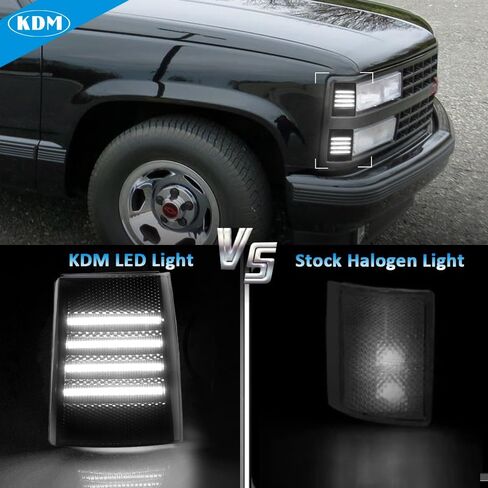 kdm led المصد الأمامي الزاوية الجانب ماركر ضوء يصلح لشيفي سيلفرادو c10 c/k 1500 2500 3500 بليزر سوبربان تاهو 1994-1998 شاحنة بيك اب، مصباح إشارة الزاوية عدسة مدخنة العنبر الساطع، 4pack in Kuwait