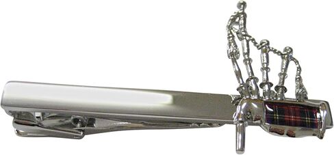 Kiola Designs Red and Silver Toned Scottish Bag Pipes Music Instrument Square Tie Clip in Kuwait