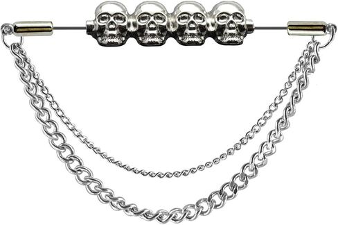 Men's Novel Stainless Steel Shirt Collar Bar Necktie Tie Pins Lapel Clips Clasp Set with Chain Skull for Wedding Business Party in Saudi Arabia