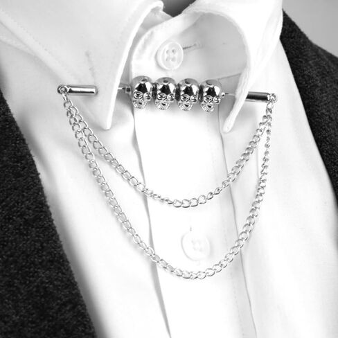 Men's Novel Stainless Steel Shirt Collar Bar Necktie Tie Pins Lapel Clips Clasp Set with Chain Skull for Wedding Business Party in Saudi Arabia