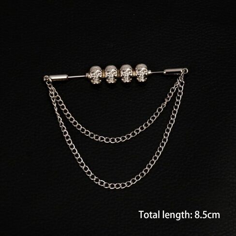 Men's Novel Stainless Steel Shirt Collar Bar Necktie Tie Pins Lapel Clips Clasp Set with Chain Skull for Wedding Business Party in Saudi Arabia