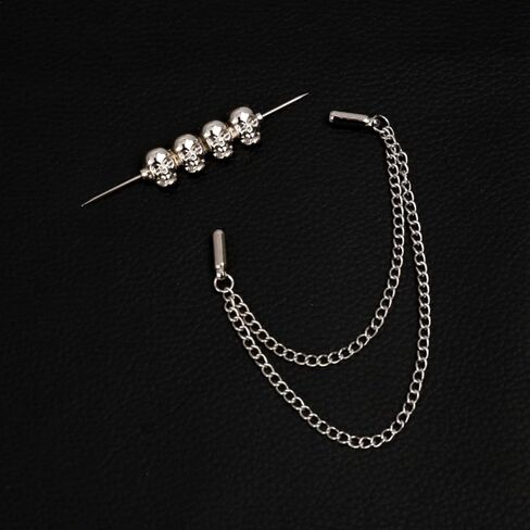 Men's Novel Stainless Steel Shirt Collar Bar Necktie Tie Pins Lapel Clips Clasp Set with Chain Skull for Wedding Business Party in Saudi Arabia