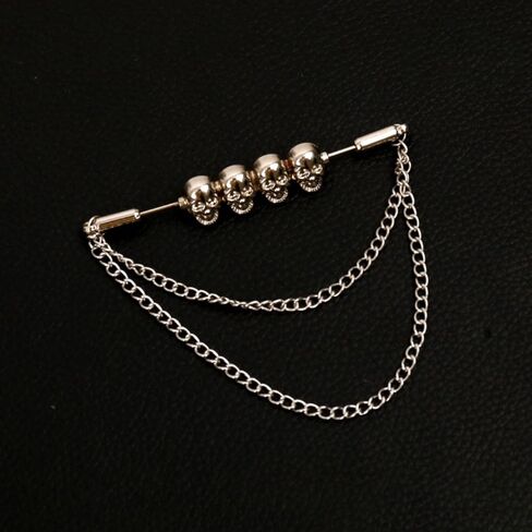 Men's Novel Stainless Steel Shirt Collar Bar Necktie Tie Pins Lapel Clips Clasp Set with Chain Skull for Wedding Business Party in Saudi Arabia