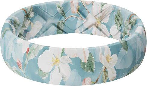 Egnaro Women's Silicone Statement Rings, 5.2mm Wide 2mm Thick Rubber Printed Floral Wedding Bands For Her Size 4-12 in Kuwait