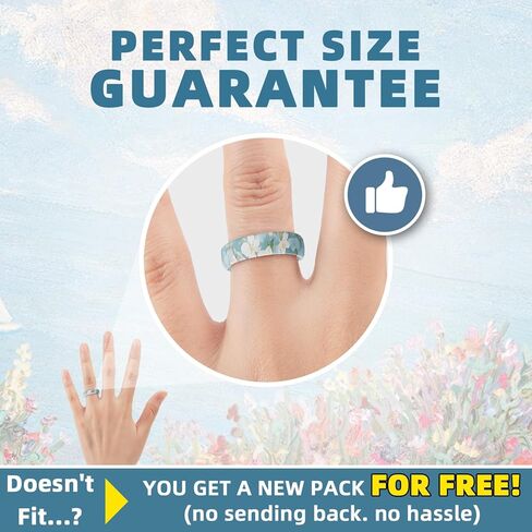 Egnaro Women's Silicone Statement Rings, 5.2mm Wide 2mm Thick Rubber Printed Floral Wedding Bands For Her Size 4-12 in Kuwait