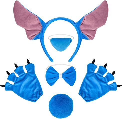 Honic 5 PCS ALIEN DOG COSTUME ASCESORIES مجموعة بما في ذلك الكلب الأزرق أذن رأس القفازات الذيل الذيل ربطة عنق لباس هالوين فستان تنكري لوازم in Saudi Arabia