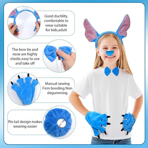 Honic 5 PCS ALIEN DOG COSTUME ASCESORIES مجموعة بما في ذلك الكلب الأزرق أذن رأس القفازات الذيل الذيل ربطة عنق لباس هالوين فستان تنكري لوازم in Saudi Arabia