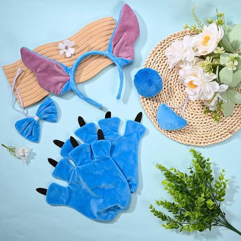 Honic 5 PCS ALIEN DOG COSTUME ASCESORIES مجموعة بما في ذلك الكلب الأزرق أذن رأس القفازات الذيل الذيل ربطة عنق لباس هالوين فستان تنكري لوازم in Saudi Arabia