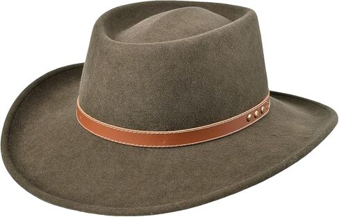 Gambler Porkpie Hat Wool Felt Cowboy Fedora for Men Women Crushable Genuine Leather with Rivets | Outback in Saudi Arabia
