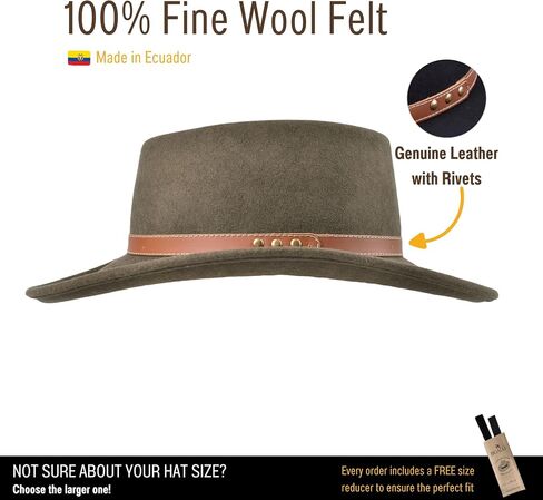 Gambler Porkpie Hat Wool Felt Cowboy Fedora for Men Women Crushable Genuine Leather with Rivets | Outback in Saudi Arabia