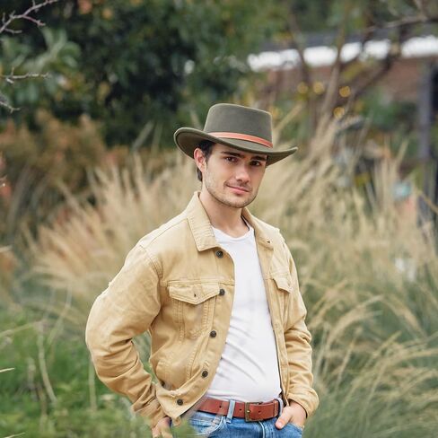 Gambler Porkpie Hat Wool Felt Cowboy Fedora for Men Women Crushable Genuine Leather with Rivets | Outback in Saudi Arabia