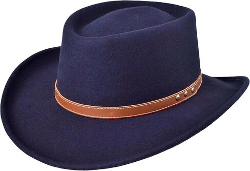 Gambler Porkpie Hat Wool Felt Cowboy Fedora for Men Women Crushable Genuine Leather with Rivets | Outback in Saudi Arabia