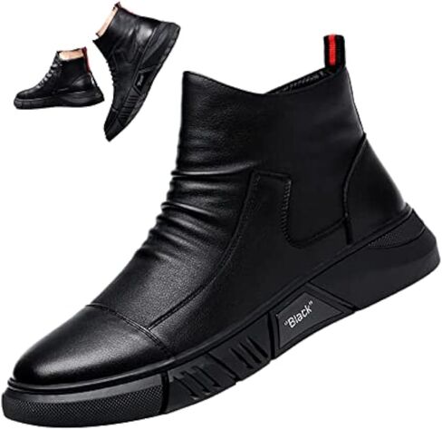 Keilinia Men Black Italian High-Top Throp Leather Boots ، 2022 Fall New Round Toe Toe مقاوم للماء الجوارب الممتصة in Kuwait