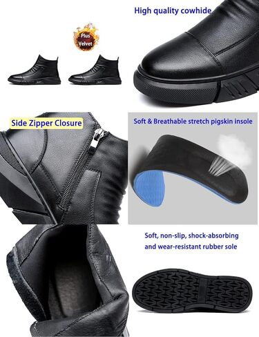 Keilinia Men Black Italian High-Top Throp Leather Boots ، 2022 Fall New Round Toe Toe مقاوم للماء الجوارب الممتصة in Kuwait