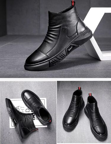 Keilinia Men Black Italian High-Top Throp Leather Boots ، 2022 Fall New Round Toe Toe مقاوم للماء الجوارب الممتصة in Kuwait