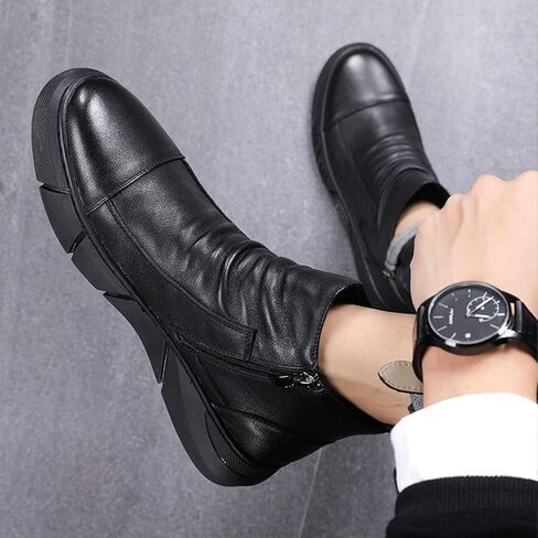 Keilinia Men Black Italian High-Top Throp Leather Boots ، 2022 Fall New Round Toe Toe مقاوم للماء الجوارب الممتصة in Kuwait